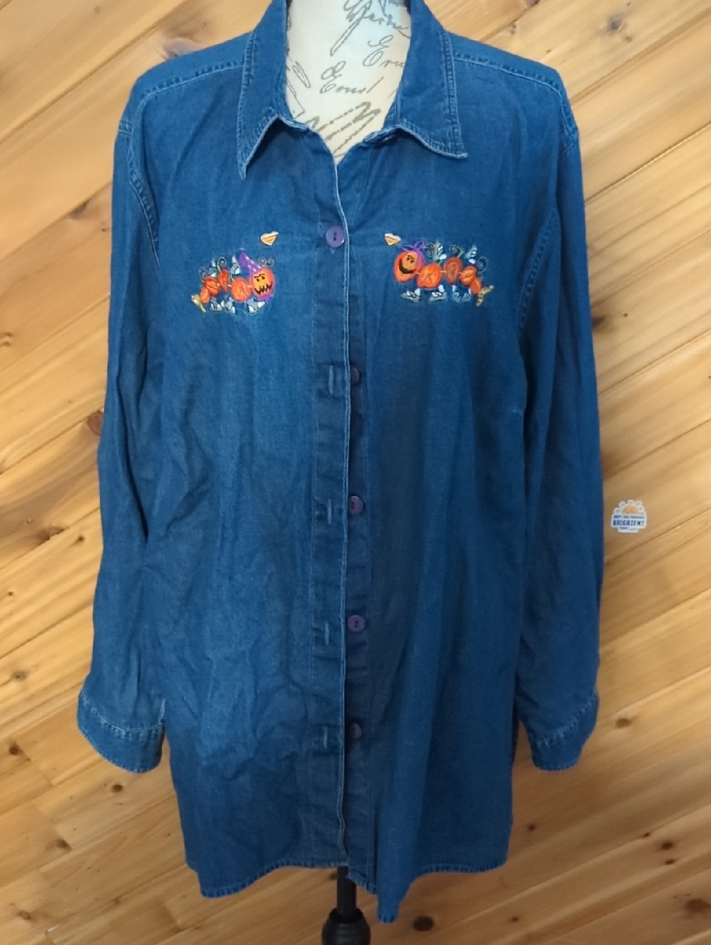 Liz & Me Blue Denim Jean Jacket with Pumpkin Embroidery